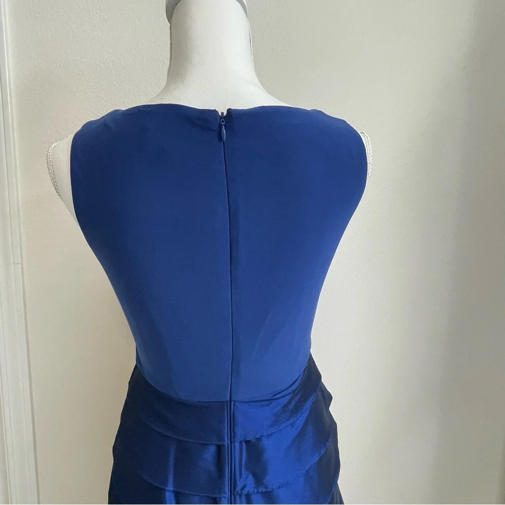 Adrianna Papell Cocktail Dress Women 6 Blue Sleeveless Tiered Ruffle Formal part
